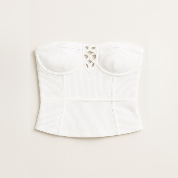 Free People Tops - Free People Love Craft Bandeau Tube Top – White Corset-Style Crop Top (Size M)